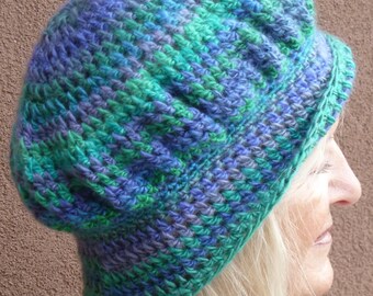 Blue and Green Winter Hat / Unique and One of a Kind Hat / Handmade Crochet