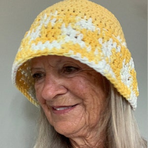 Summer Sun Hat / One of a Kind Crochet Hat / Yellow and White Hat image 10