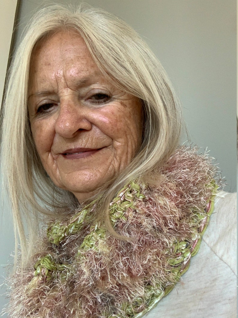 Unique Crochet Scarf / Green, Khaki and Taupe Fashion Scarf / One of a Kind Scarf image 8