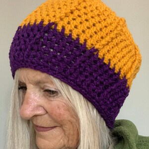 Purple and Gold Crochet Winter Hat / One of a kind and Original Hat image 2