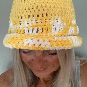 Summer Sun Hat / One of a Kind Crochet Hat / Yellow and White Hat image 2