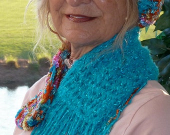 Turquoise Winter Scarf and Hat / One of a Kind Winter Accessories