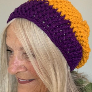 Purple and Gold Crochet Winter Hat / One of a kind and Original Hat image 3