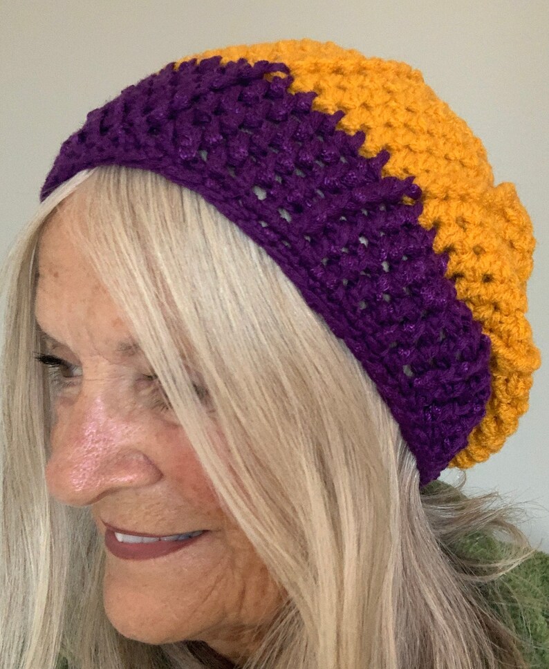 Purple and Gold Crochet Winter Hat / One of a kind and Original Hat image 3