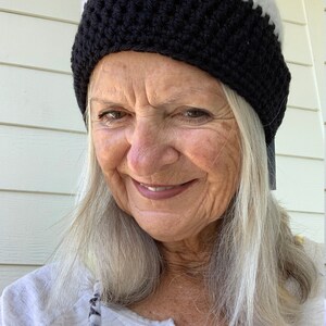 Original Crochet Hat for a Ponytail / Black and White Winter Hat with a Tail / One of a Kind Hat image 8