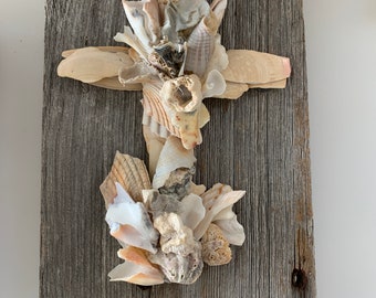 Christian Cross /  Seashell Cross / One of a Kind Cross / Free Shipping