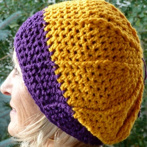 Purple and Gold Crochet Winter Hat / One of a kind and Original Hat image 1