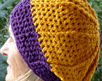 Purple and Gold Crochet Winter Hat / One of a kind and Original Hat