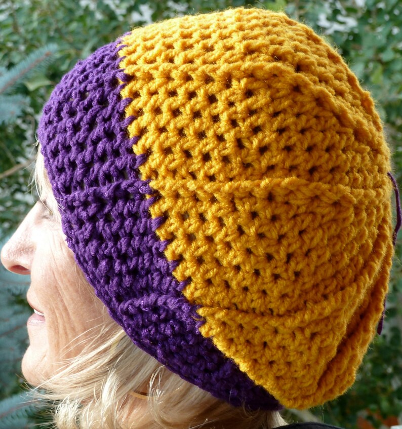 Purple and Gold Crochet Winter Hat / One of a kind and Original Hat image 1