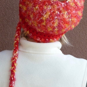 Red winter hat / crochet ponytail hat / winter hat / handmade crochet hat / unique and one of a kind hat / red winter hat with a tail image 5