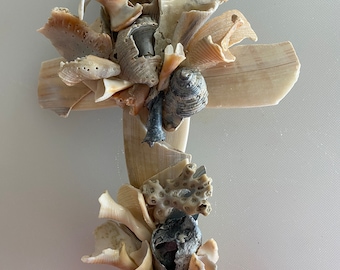 Unique Christian Cross / One of a Kind Cross / Seashell Cross / Free Shipping