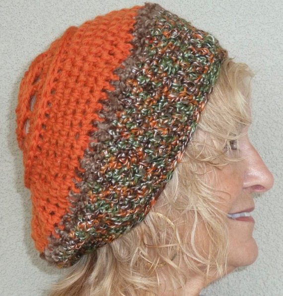 Women's winter hat in orange unique handcrafted crochet