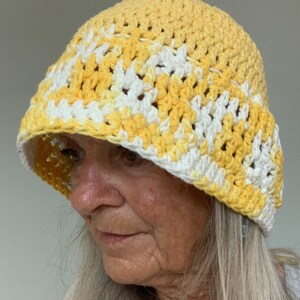 Summer Sun Hat / One of a Kind Crochet Hat / Yellow and White Hat image 7