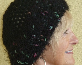 Black Crochet Hat / Slouchy Winter Hat / Unique and One of a Kind Hat