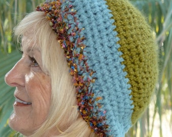 Blue and Green Crochet Winter Hat / One of a kind and original / Unique Hat