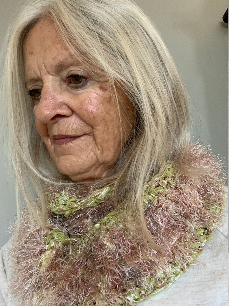 Unique Crochet Scarf / Green, Khaki and Taupe Fashion Scarf / One of a Kind Scarf image 9