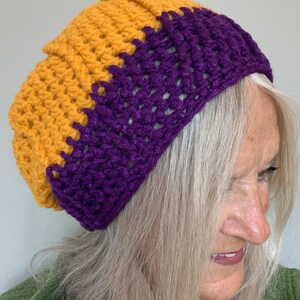 Purple and Gold Crochet Winter Hat / One of a kind and Original Hat image 8