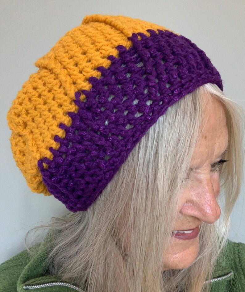 Purple and Gold Crochet Winter Hat / One of a kind and Original Hat image 8