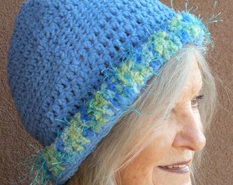 Blue Crochet Hat / One of a Kind Winter Hat
