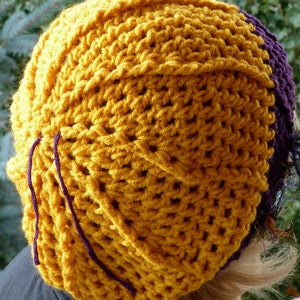 Purple and Gold Crochet Winter Hat / One of a kind and Original Hat image 7