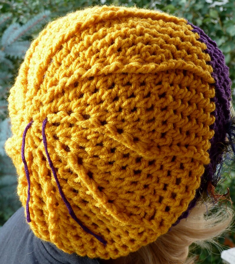 Purple and Gold Crochet Winter Hat / One of a kind and Original Hat image 7