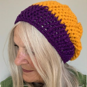 Purple and Gold Crochet Winter Hat / One of a kind and Original Hat image 4