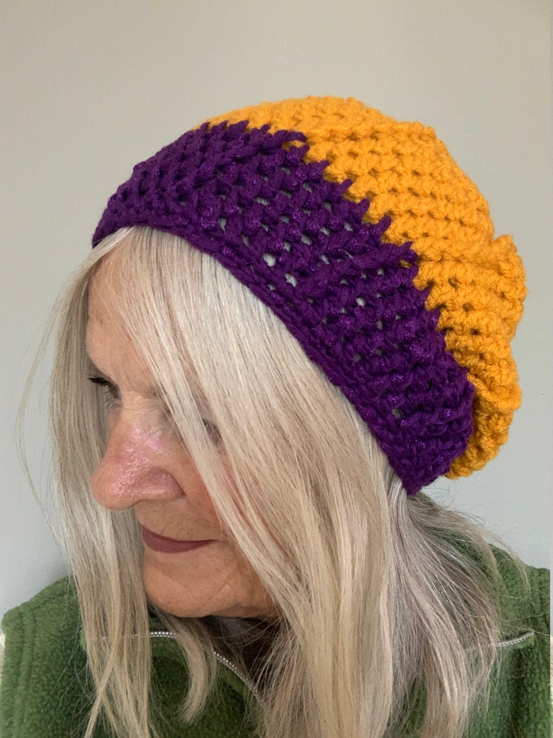 Purple and Gold Crochet Winter Hat / One of a kind and Original Hat image 4