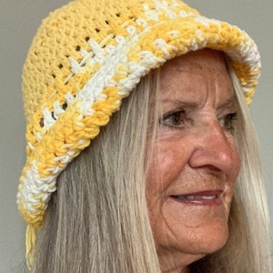 Summer Sun Hat / One of a Kind Crochet Hat / Yellow and White Hat image 4