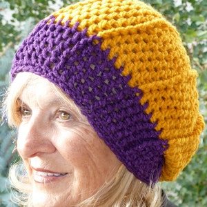 Purple and Gold Crochet Winter Hat / One of a kind and Original Hat image 6