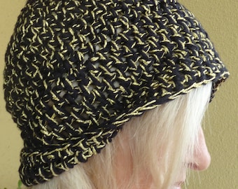 Black and Gold Crochet Hat / One of a Kind Hat / Unique Winter Hat