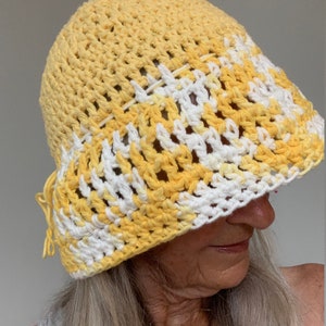 Summer Sun Hat / One of a Kind Crochet Hat / Yellow and White Hat image 8