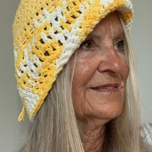 Summer Sun Hat / One of a Kind Crochet Hat / Yellow and White Hat image 6