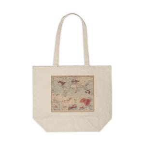 Fourre-tout en toile vintage carte du monde du thé, sac de courses écologique, indispensables de voyage, cadeau pour les voyageurs, fourre-tout d'épicerie réutilisable
