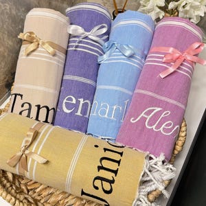 Personalized Turkish Beach Towel: Embroidered Cotton Peshtemal Gift