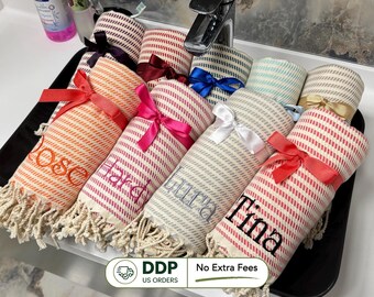 Toalla de playa turca personalizada, Peshtemal de algodón tejido a mano, regalo de boda