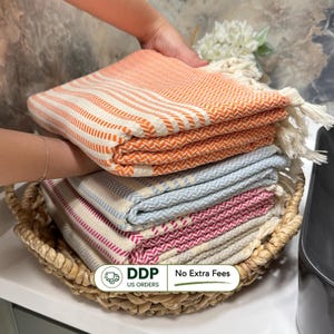 Handwoven Turkish Cotton Peshtemal Towel, Personalized Embroidery image 1
