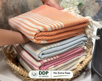 Handwoven Turkish Cotton Peshtemal Towel, Personalized Embroidery