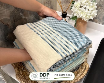 Handwoven Striped Turkish Cotton Towel: Personalized Beach/Bath Peshtemal