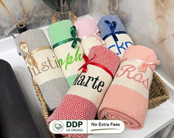 Personalized Turkish Cotton Beach Towel: Handwoven Wedding Favor