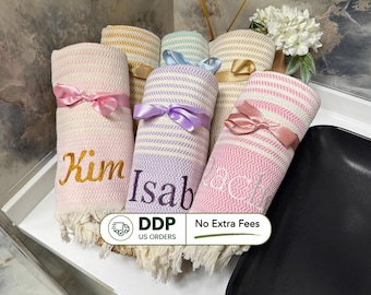 Personalized Turkish Cotton Beach Towel: Embroidered Bachelorette Gift