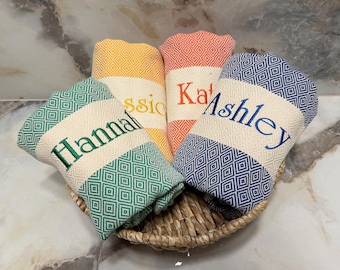Personalized Turkish Beach Towel: Embroidered Cotton Peshtemal