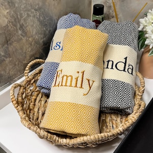 Personalized Turkish Cotton Beach Towel: Handwoven Peshtemal, Custom Embroidery