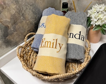 Personalized Turkish Cotton Beach Towel: Handwoven Peshtemal, Custom Embroidery