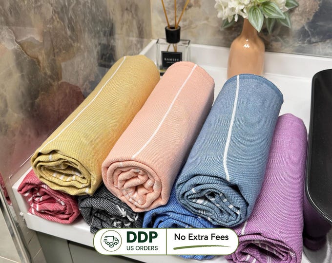 Colorful Turkish Beach Towel: Handwoven Cotton Peshtemal, Bachelorette Gift