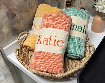 Personalized Turkish Beach Towel: Embroidered Cotton Peshtemal