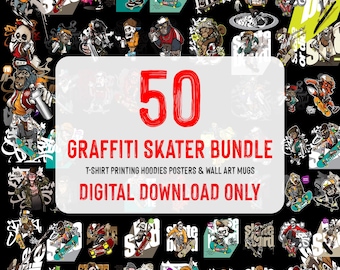 Skateboard Graffiti PNG Bundle | Streetwear Clipart Pack | Urban T-Shirt Design Files | Instant Download