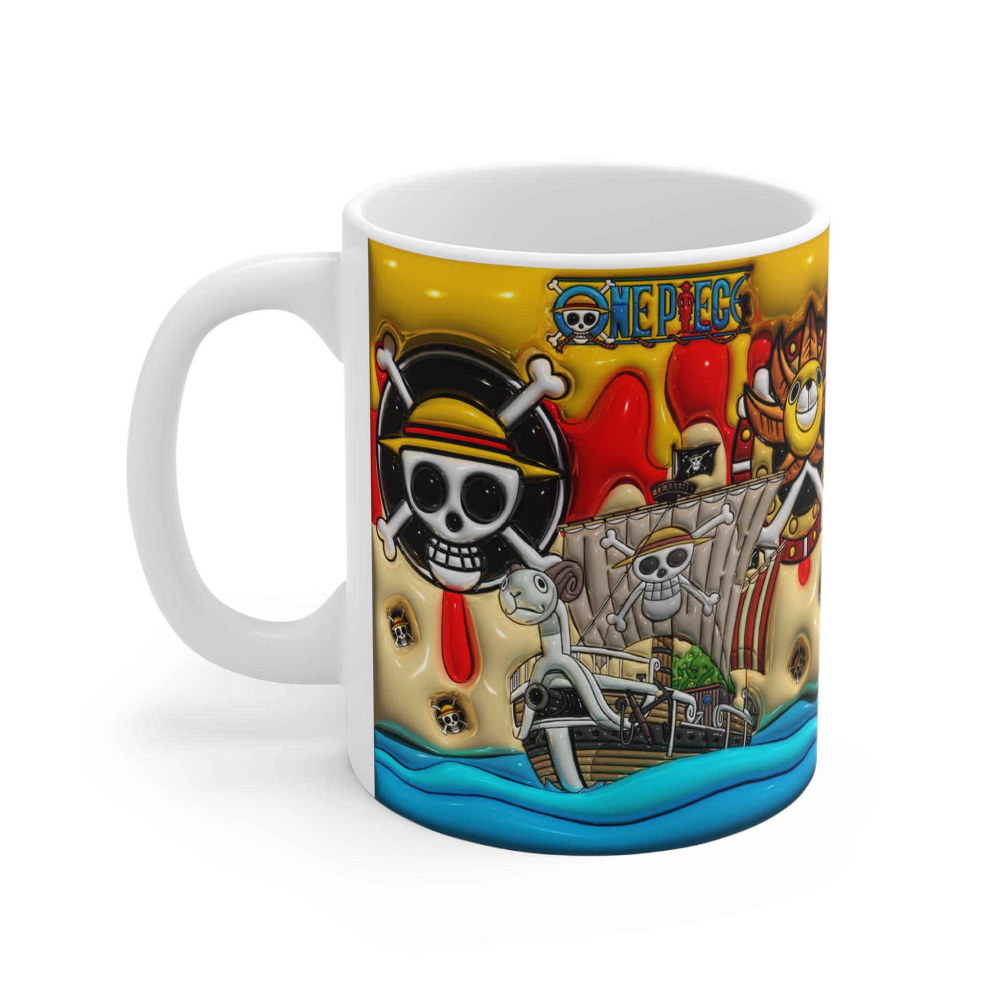 Mug One Piece Personnalisé - Luffy, Zoro, Ace, Nami - Fresque Manga - Céramique 325ml - Fait Main