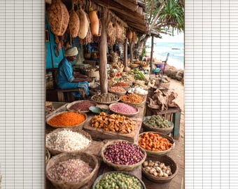 Sri Lanka Market Wall Art – Coastal Stall by the Sea Poster, Photorealistic Digital Print, Sri Lanka Beach Print, Travel & Holiday Wall Decor