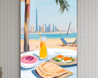 Dubai Beach Wall Art – Digital Art Print, Skyline Poster, Dubai Beach Print, Coast & Sea Illustration, Holiday and Travel Wall Decor