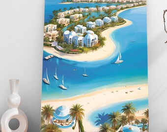 Dubai Beach Aerial View Wall Art – Digital Art, Coast and Sea Poster, Dubai Beach Print, Holiday & Travel Wall Decor